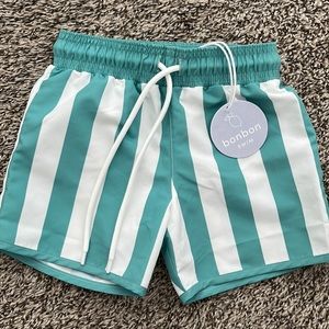 Bon Bon swim boys size 3/4T board swim shorts new with tag turquoise and white